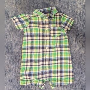 Carter's 12M Green and Blue Plaid Romper